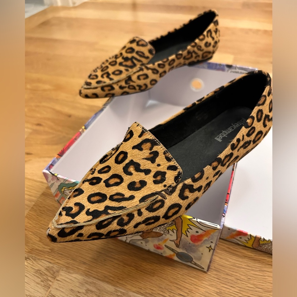 Jeffrey Campbell cheetah calfhair Vionnet pointed toe flats, size 6